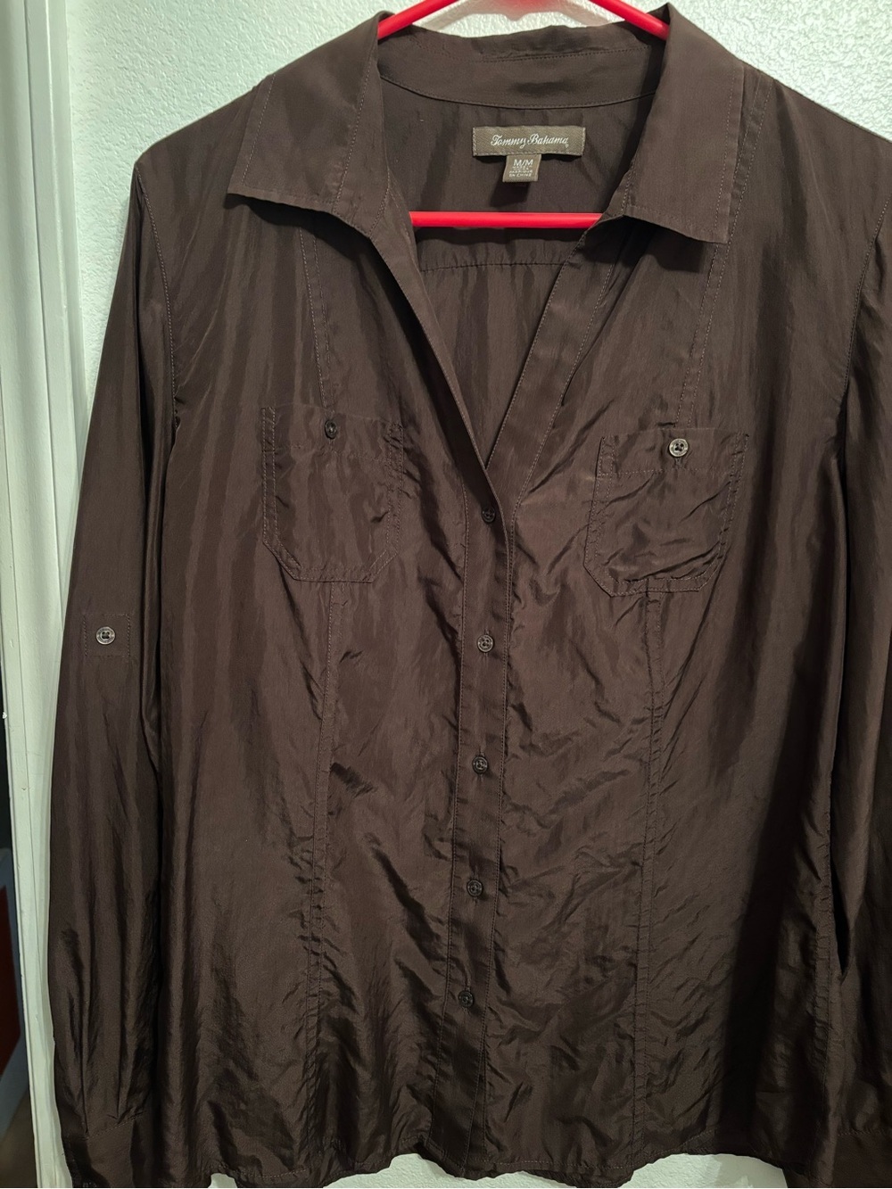 Tommy Bahama  Brown Silk Button-Up Shirt M
